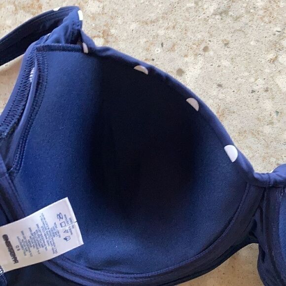 Land’s End Plus Standard twist polkadot bikini top underwire Navy white Various - Picture 8 of 12